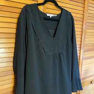 CALVIN KLEIN BLACK V-NECK BLOUSE WITH RUFFLE SLEEVES